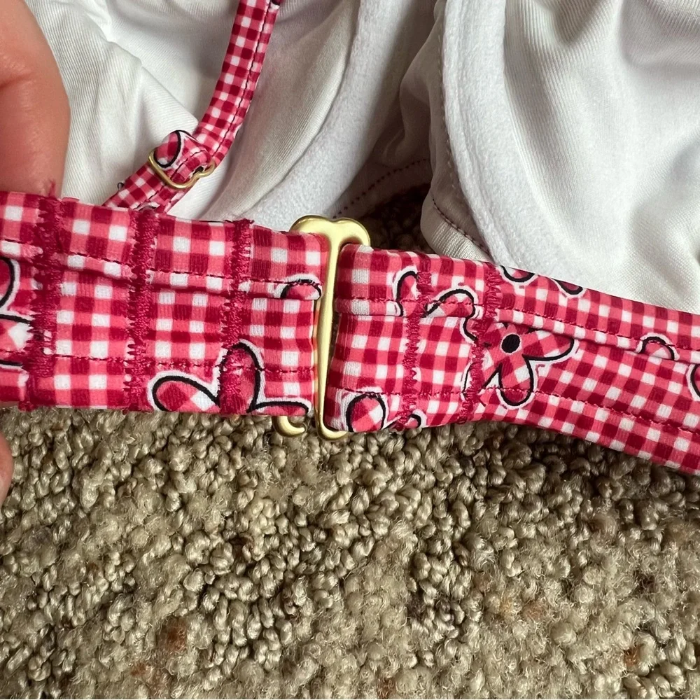 Frankie’s Bikinis for PINK Buttercup Bikini Top Ladybug Lane Red Gingham Sz S